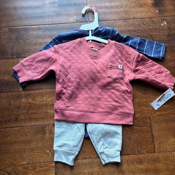 Carter's Boys 6 Month Quilted Outfit Set 3 Piece Top and Bottom Blue Red NEW - Picture 3 of 6